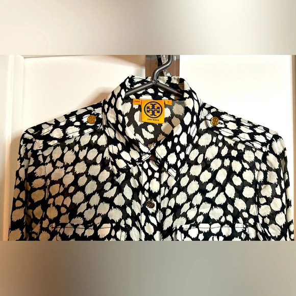 Tory Burch Long Sleeve Button Down Animal Print Cotton Shirt Size 6 - Picture 3 of 8